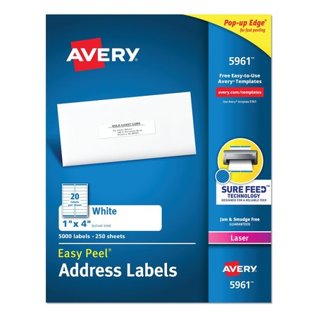 AVERY DENNISON Address Labels, 1x4, 20/Sh, PK5000 5961